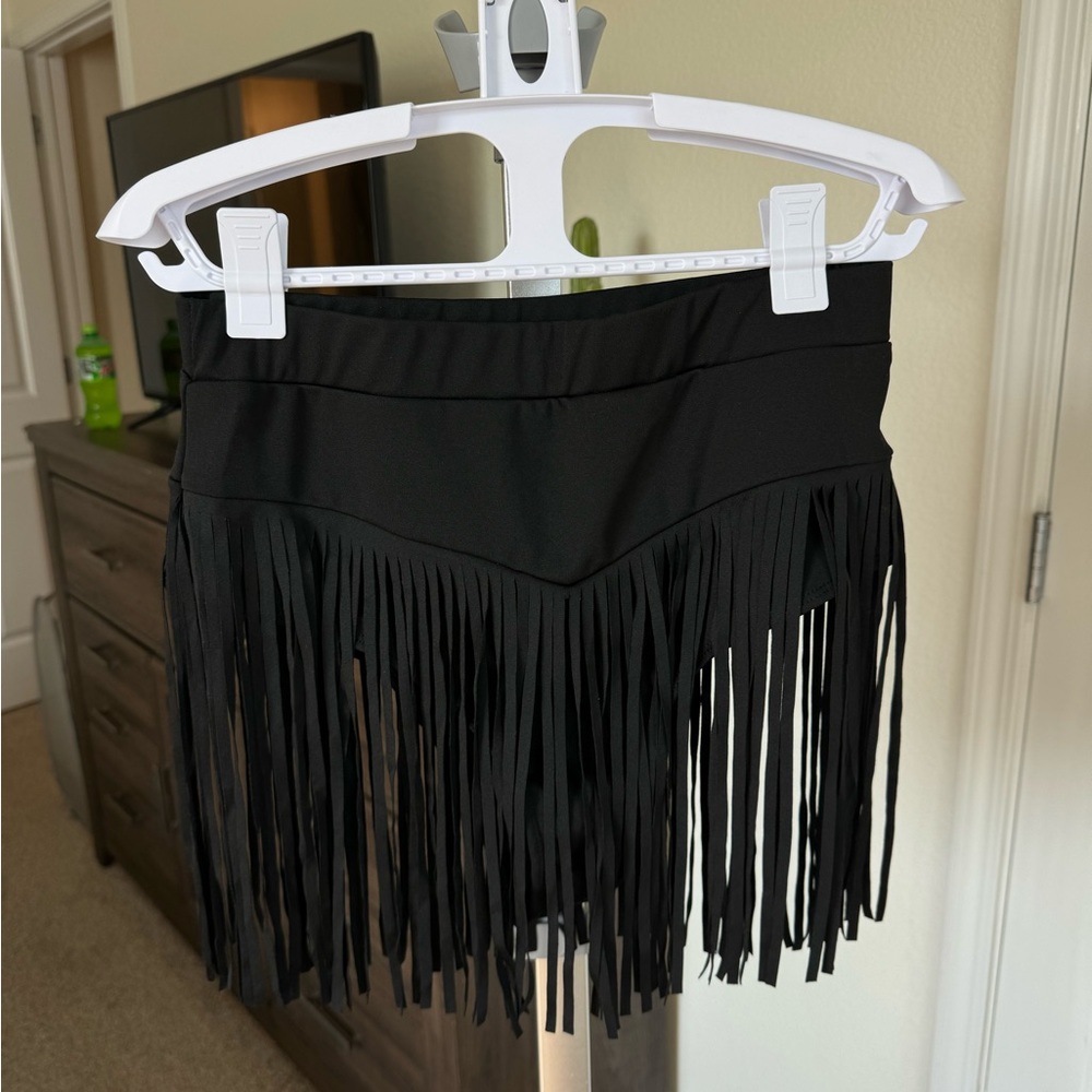 Festival black fringe booty shorts skirt small